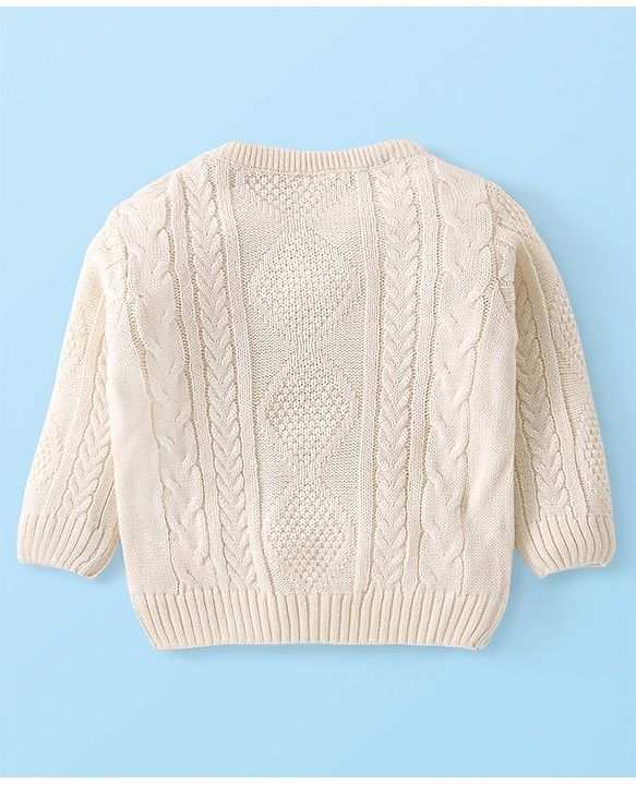 Babyhug Knitted Full Sleeves Pullovers Sweater With Cable Knit Design - Offwhite