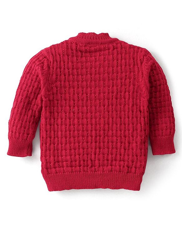 Babyhug Knitted Full Sleeves Baby Sweater Set with Cap & Booties Cable Knit Design - Red