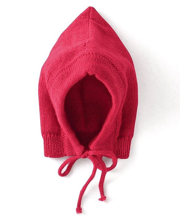 Babyhug Knitted Full Sleeves Baby Sweater Set with Cap & Booties Cable Knit Design - Red