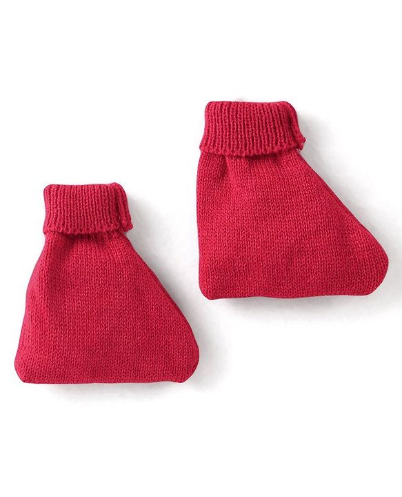 Babyhug Knitted Full Sleeves Baby Sweater Set with Cap & Booties Cable Knit Design - Red
