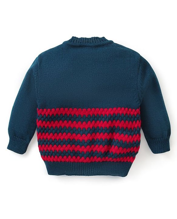 Babyhug Knit Full Sleeves Front Open Cable Knit Design Sweater Set with Cap & Booties - Red & Navy Blue