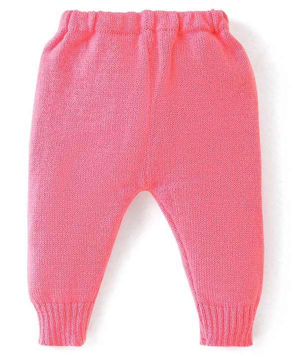 Babyhug Knit Full Sleeves Front Open Sweater & Pant Set with Cap and Booties Shell Design - Pink & White