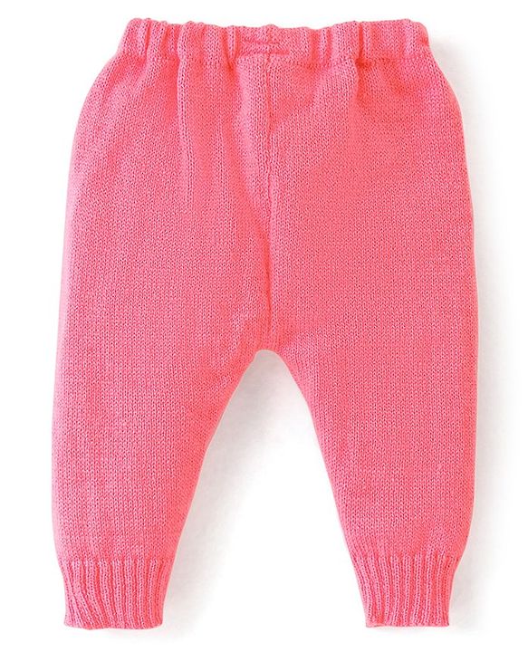 Babyhug Knit Full Sleeves Front Open Sweater & Pant Set with Cap and Booties Shell Design - Pink & White
