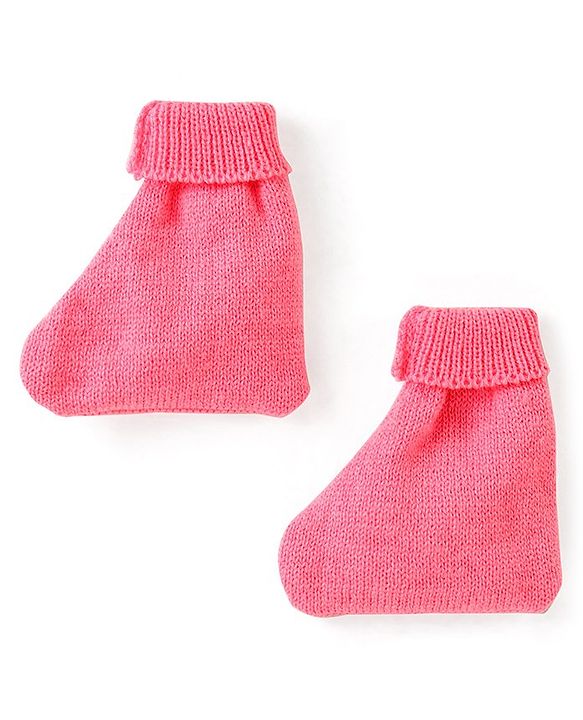 Babyhug Knit Full Sleeves Front Open Sweater & Pant Set with Cap and Booties Shell Design - Pink & White