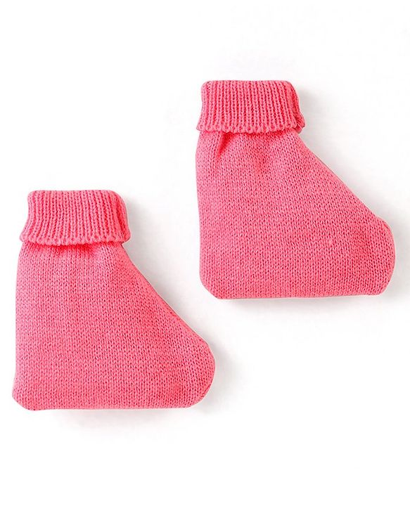 Babyhug Knit Full Sleeves Front Open Sweater & Pant Set with Cap and Booties Shell Design - Pink & White