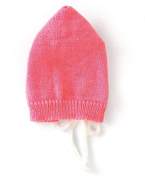 Babyhug Knit Full Sleeves Front Open Sweater & Pant Set with Cap and Booties Shell Design - Pink & White