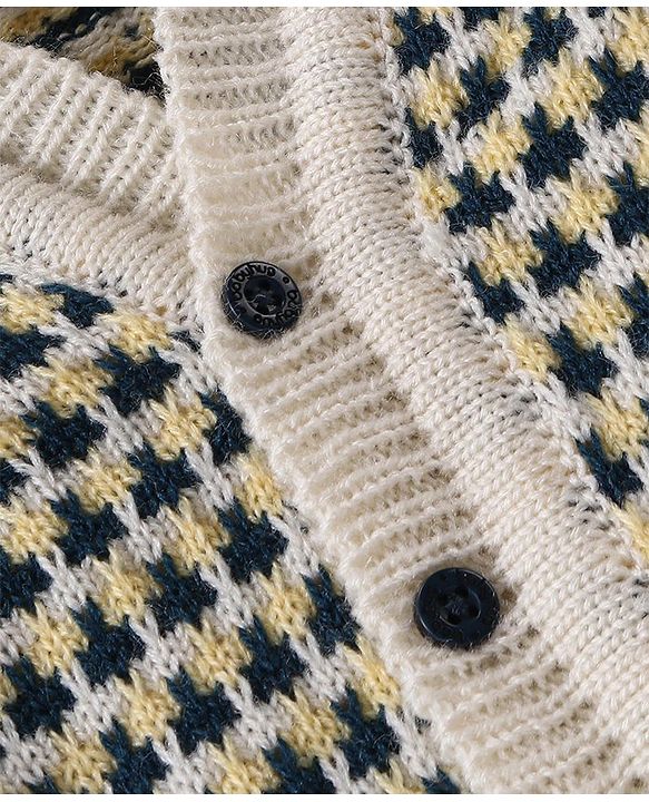 Babyhug Knitted Full Sleeves Front Open Sweater Set with Striped Design Cap & Booties - Beige