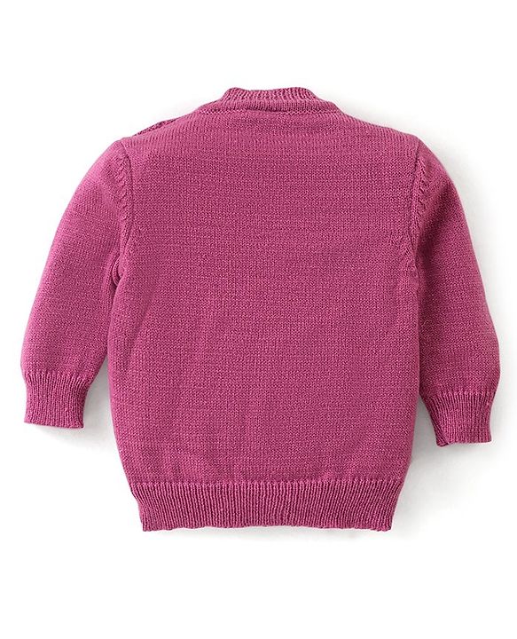 Babyhug Knit Full Sleeves Front Open Solid Color Sweater & Pant Set with Cap and Booties -Purple