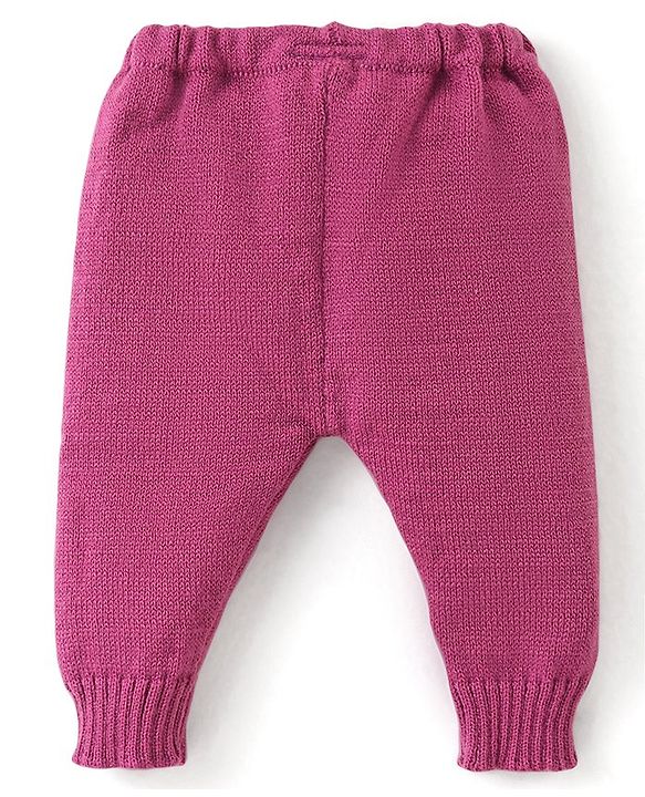 Babyhug Knit Full Sleeves Front Open Solid Color Sweater & Pant Set with Cap and Booties -Purple