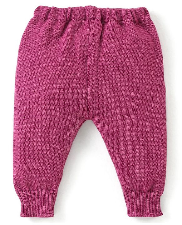 Babyhug Knit Full Sleeves Front Open Solid Color Sweater & Pant Set with Cap and Booties -Purple