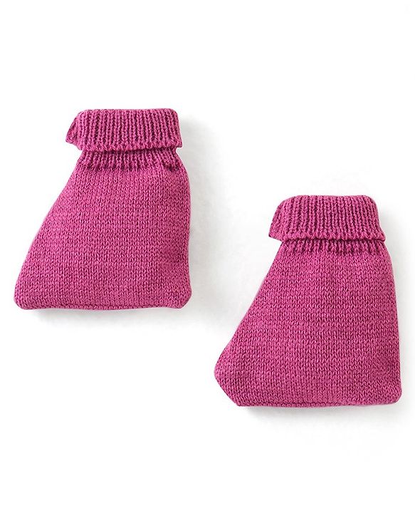 Babyhug Knit Full Sleeves Front Open Solid Color Sweater & Pant Set with Cap and Booties -Purple