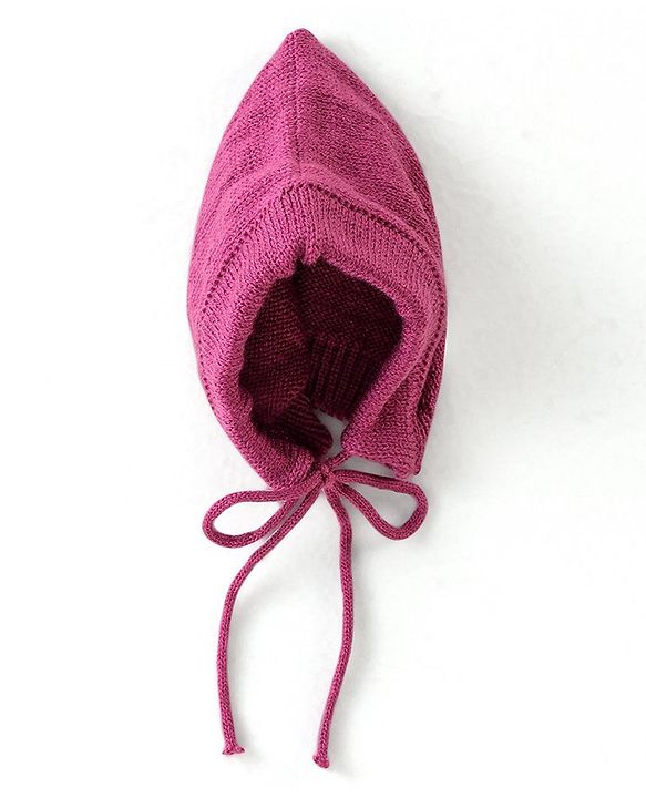 Babyhug Knit Full Sleeves Front Open Solid Color Sweater & Pant Set with Cap and Booties -Purple