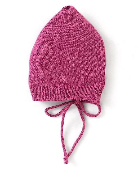 Babyhug Knit Full Sleeves Front Open Solid Color Sweater & Pant Set with Cap and Booties -Purple