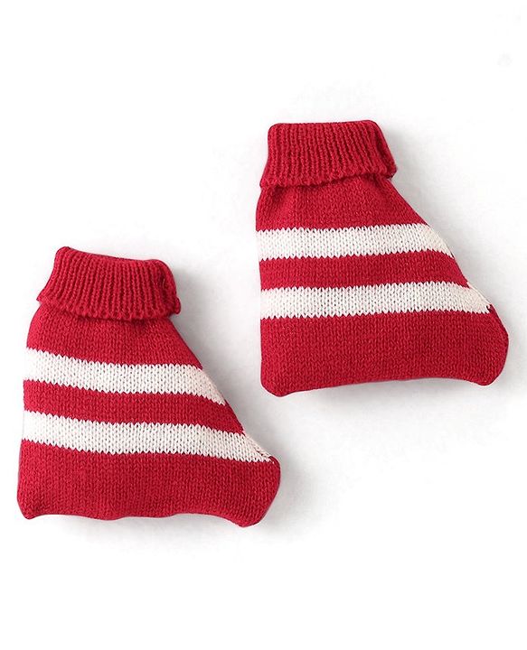 Babyhug Knit Full Sleeves Front Open Sweater & Pant Set with Cap and Booties Chevron Design - Red