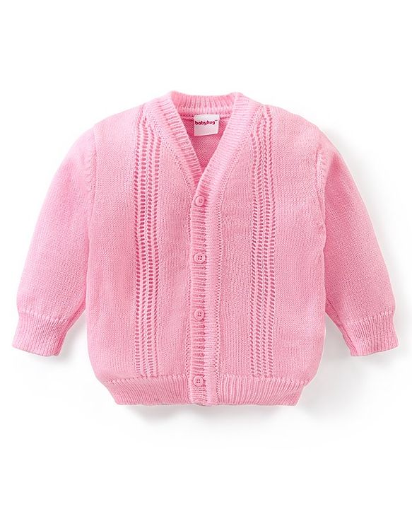 Babyhug Knitted Full Sleeves Front Open Sweater Set with Cap & Pair of Booties - Pink