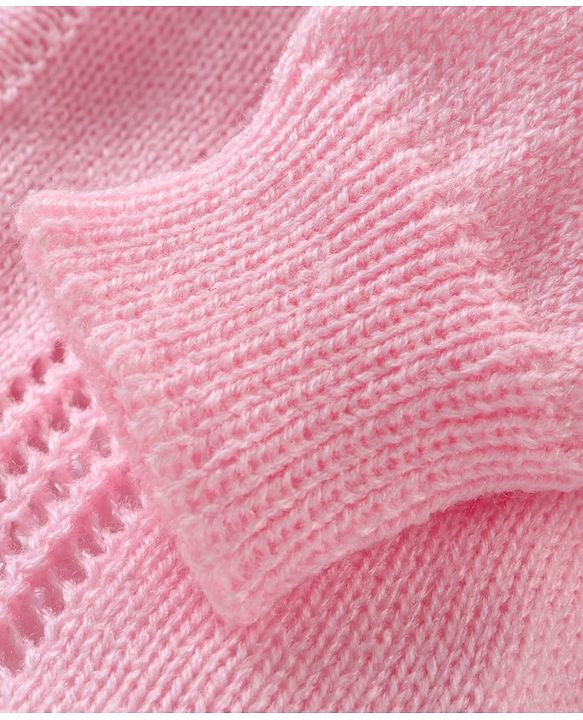 Babyhug Knitted Full Sleeves Front Open Sweater Set with Cap & Pair of Booties - Pink