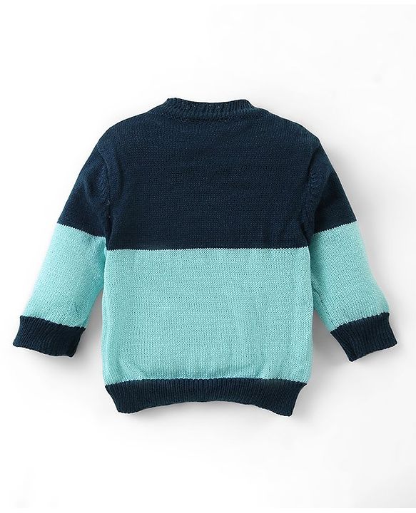 Babyhug Knitted Full Sleeves Front Open Sweater & Pant Set with Cap &  Booties Solid Colour  - Navy Blue