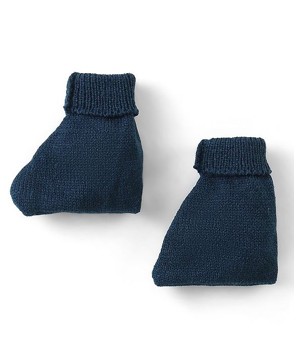 Babyhug Knitted Full Sleeves Front Open Sweater & Pant Set with Cap &  Booties Solid Colour  - Navy Blue