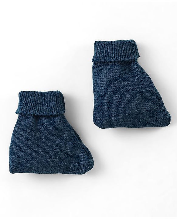 Babyhug Knitted Full Sleeves Front Open Sweater & Pant Set with Cap &  Booties Solid Colour  - Navy Blue