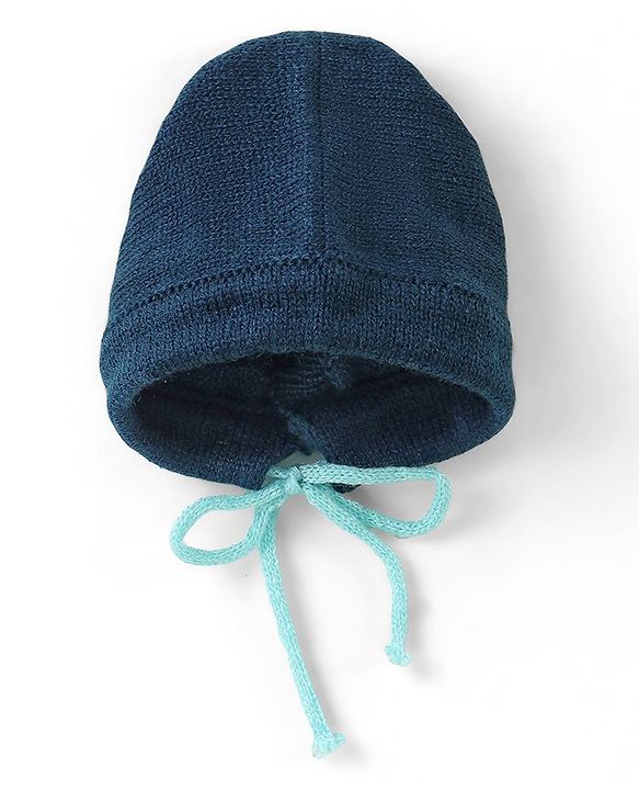 Babyhug Knitted Full Sleeves Front Open Sweater & Pant Set with Cap &  Booties Solid Colour  - Navy Blue