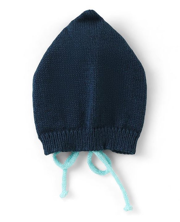 Babyhug Knitted Full Sleeves Front Open Sweater & Pant Set with Cap &  Booties Solid Colour  - Navy Blue