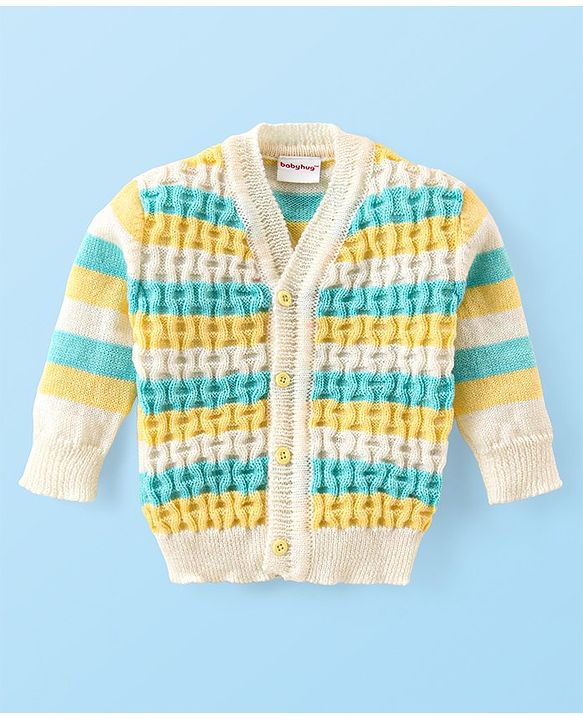 Babyhug Knitted Full Sleeves Baby Sweater Set with Cap & Booties Cable Knit Design - Multicolor