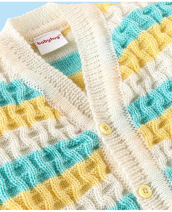 Babyhug Knitted Full Sleeves Baby Sweater Set with Cap & Booties Cable Knit Design - Multicolor