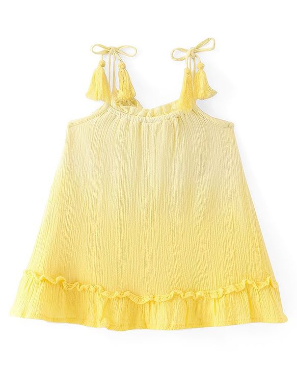 Babyhug Rayon Woven Singlet Sleeves Frock With Ombre Detailing & Pineapple Sling Bag  - Lemon Yellow