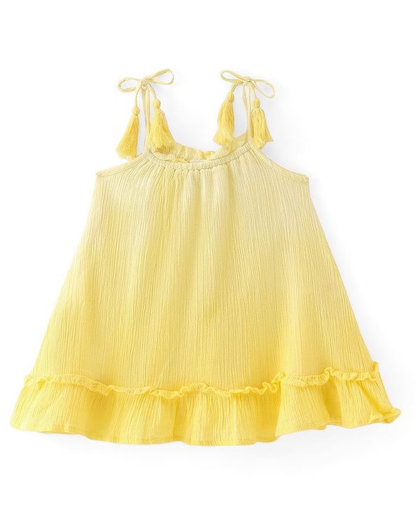Babyhug Rayon Woven Singlet Sleeves Frock With Ombre Detailing & Pineapple Sling Bag  - Lemon Yellow