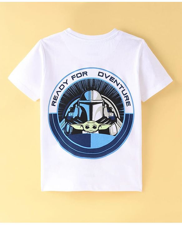 Pine Kids Lucas Cotton Knit Half Sleeves T-Shirt With Front And Back Star Wars Graphics - White