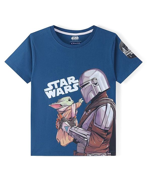 Pine Kids Lucas Cotton Knit Half Sleeves T-Shirt with Star Wars Graphics - Navy Blue