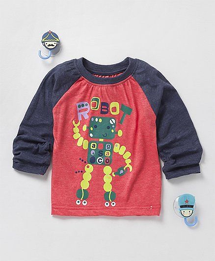 Babyhug Full Sleeves T-Shirt Robot Print - Red