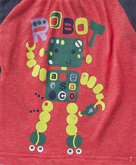 Babyhug Full Sleeves T-Shirt Robot Print - Red