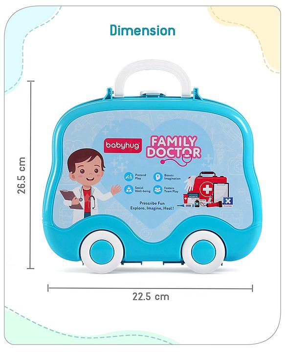 Babyhug Pretend Play Doctor Set with Wheeled Suitcase & LED Lights 15 Pieces - Blue