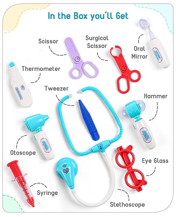 Babyhug Pretend Play Doctor Set with Wheeled Suitcase & LED Lights 15 Pieces - Blue