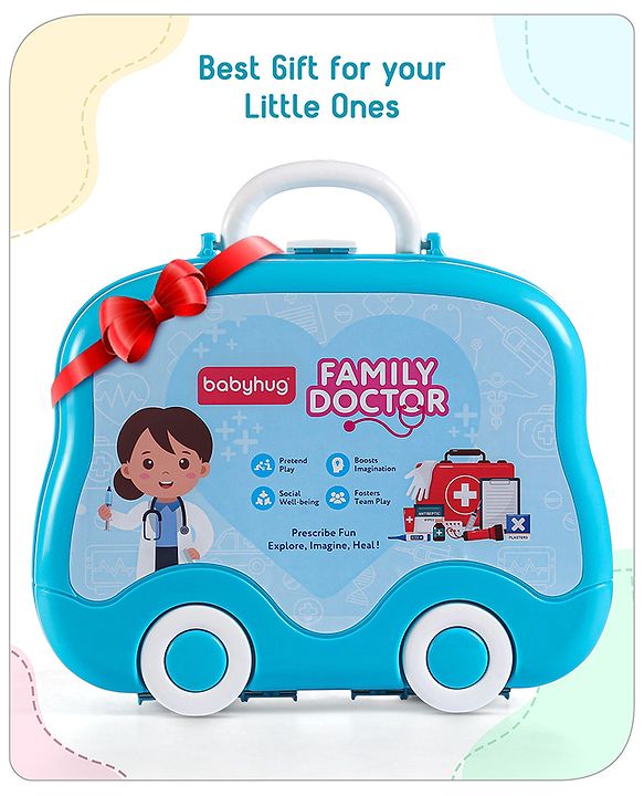 Babyhug Pretend Play Doctor Set with Wheeled Suitcase & LED Lights 15 Pieces - Blue