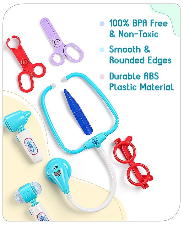 Babyhug Pretend Play Doctor Set with Wheeled Suitcase & LED Lights 15 Pieces - Blue