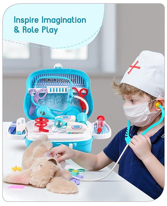 Babyhug Pretend Play Doctor Set with Wheeled Suitcase & LED Lights 15 Pieces - Blue