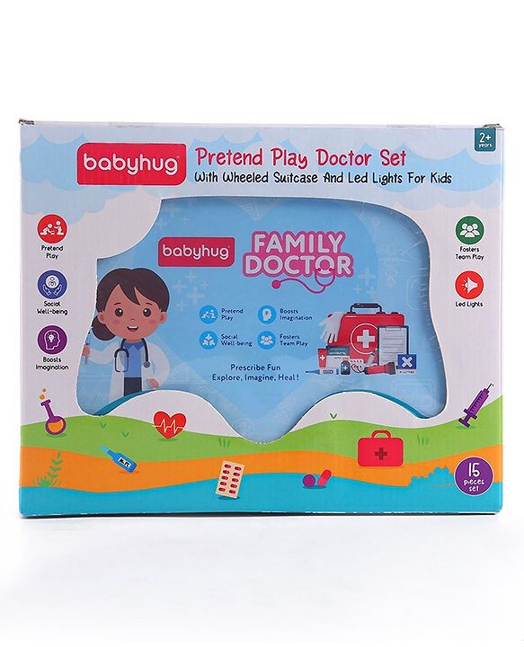 Babyhug Pretend Play Doctor Set with Wheeled Suitcase & LED Lights 15 Pieces - Blue