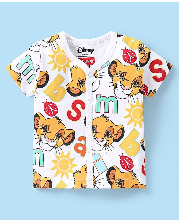 Babyhug Disney 100% Cotton Knit Half Sleeves Lion King Printed Set of Vests Pack of 3 - Multicolour