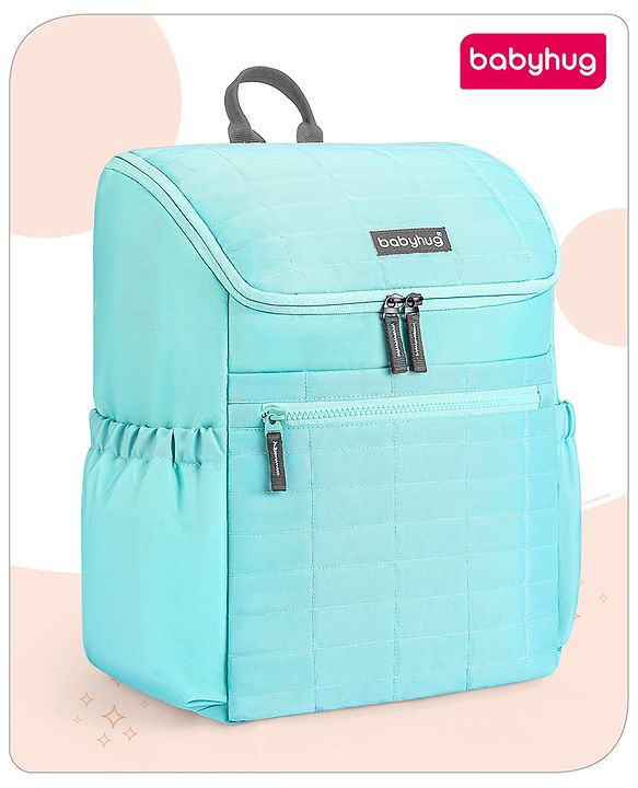 Babyhug Premium Quilted Stylish Water Resistant Diaper Backpack- Sea Green