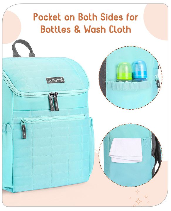 Babyhug Premium Quilted Stylish Water Resistant Diaper Backpack- Sea Green