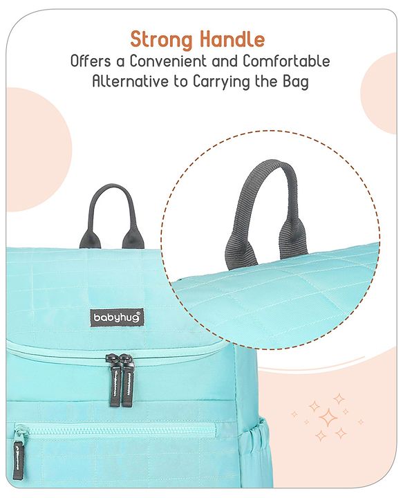 Babyhug Premium Quilted Stylish Water Resistant Diaper Backpack- Sea Green