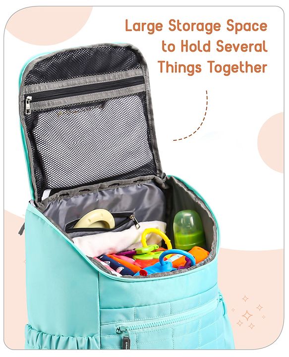 Babyhug Premium Quilted Stylish Water Resistant Diaper Backpack- Sea Green