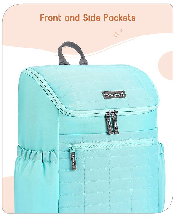 Babyhug Premium Quilted Stylish Water Resistant Diaper Backpack- Sea Green