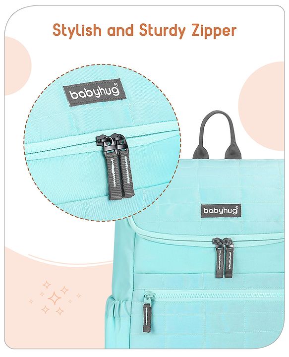 Babyhug Premium Quilted Stylish Water Resistant Diaper Backpack- Sea Green