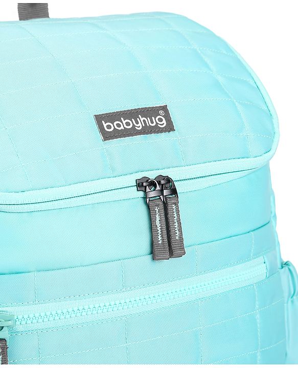 Babyhug Premium Quilted Stylish Water Resistant Diaper Backpack- Sea Green