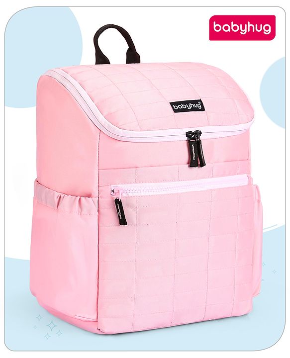 Babyhug Premium Quilted Stylish Water Resistant Diaper Backpack- Light Pink