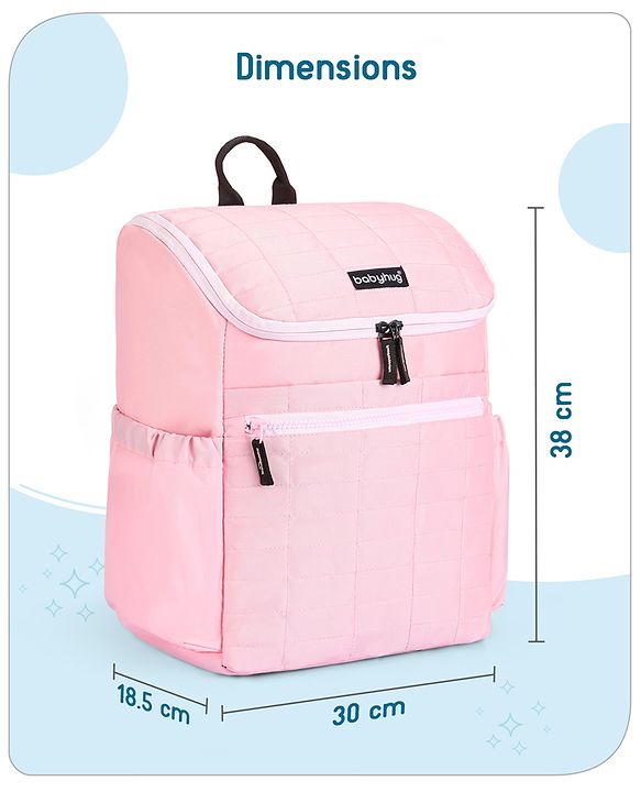 Babyhug Premium Quilted Stylish Water Resistant Diaper Backpack- Light Pink