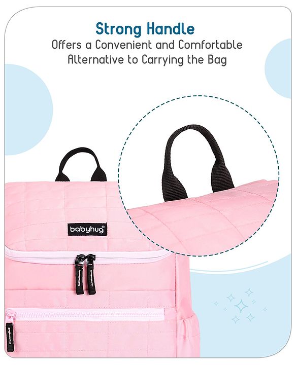 Babyhug Premium Quilted Stylish Water Resistant Diaper Backpack- Light Pink